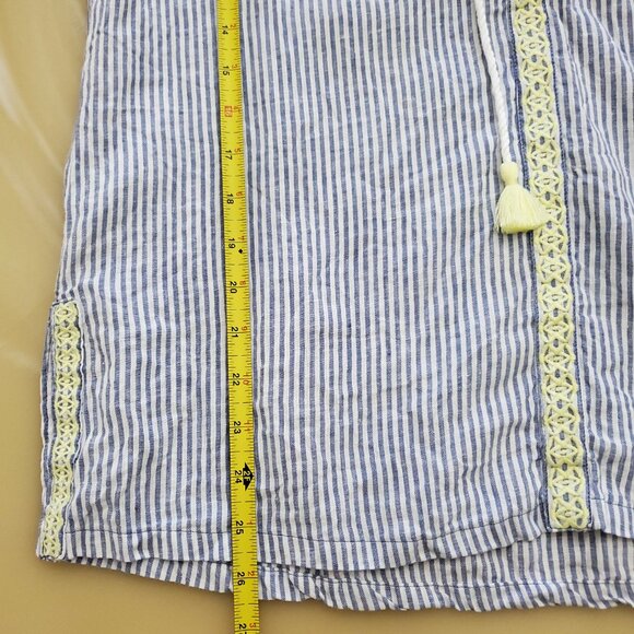 Spartina 449 Striped V-Neck Linen Tassel Blouse With Yellow Accents Size Medium - Picture 8 of 12